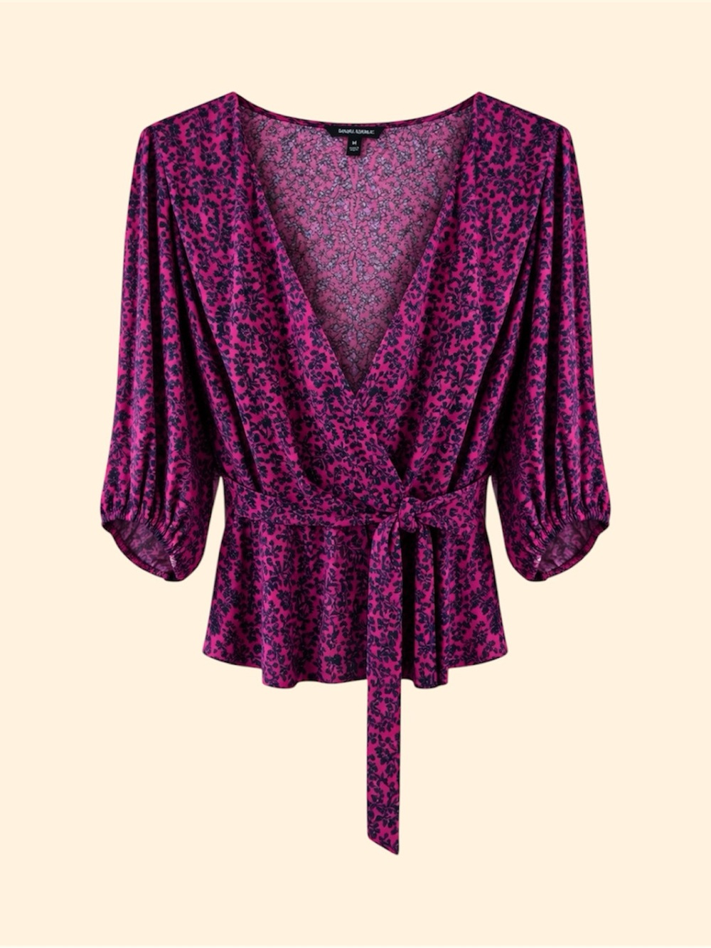 Wrap Front Floral Blouse in Magenta Pink
